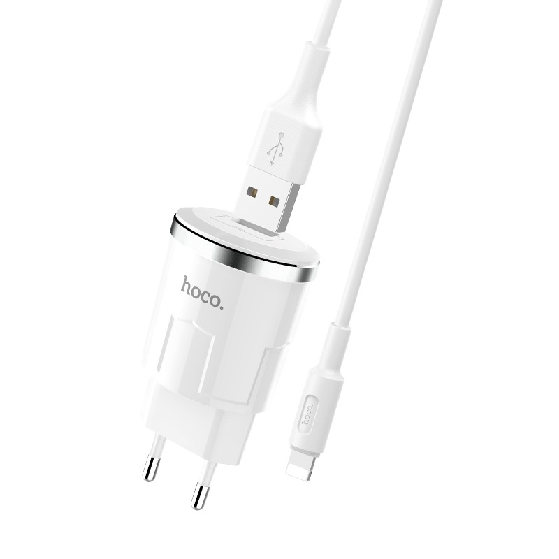Сетевое зарядное устройство + кабель Lightning Hoco C37A 12 Вт, белый - 2