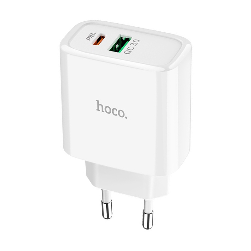 Сетевое зарядное устройство + кабель Lightning Hoco C57A 18 Вт, белый - 1