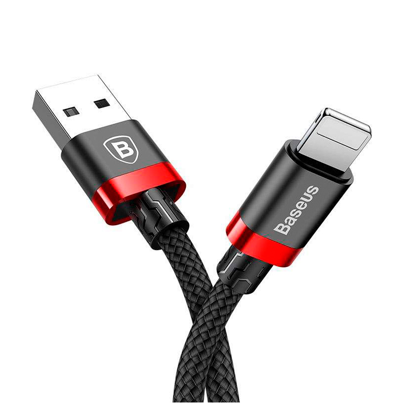 Дата-кабель Baseus Golden Belt Lightning 1 м, чёрный с красным - 1