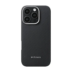 Клип-кейс (накладка) Pitaka Ultra-Slim Case для Apple iPhone 16 Pro Max (Уценка) чёрно-серый (узкая полоска)