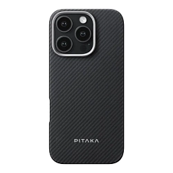 Клип-кейс (накладка) Pitaka Ultra-Slim Case для Apple iPhone 16 Pro Max (Уценка) чёрно-серый (узкая полоска)