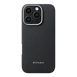 Клип-кейс (накладка) Pitaka Ultra-Slim Case для Apple iPhone 16 Pro Max (Уценка) чёрно-серый (узкая полоска)