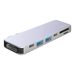 Адаптер-разветвитель для компьютера Deppa USB-C Multiport (7в1) серебристый