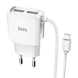 Сетевое зарядное устройство + кабель Lightning Hoco C59A 10 Вт, белый