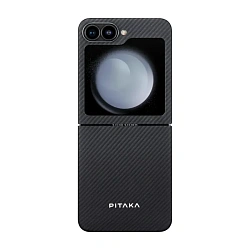 Клип-кейс (накладка) Pitaka MagEZ Case 5 для Samsung Galaxy Z Flip 6 / 7 FE кевлар (арамид), чёрно-серый (узкая полоска)