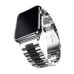 Браслет  для Apple Watch 44 / 45 / 46 / 49mm сталь (Уценка) серебро с чёрным