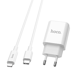 Сетевое зарядное устройство + кабель Lightning Hoco C71A 18 Вт, белый
