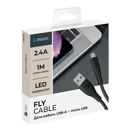 Дата-кабель Deppa Fly Cable Micro 1 м, чёрный - 2