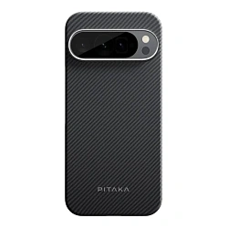 Клип-кейс (накладка) Pitaka Ultra-Slim Case для Google Pixel 9 Pro XL кевлар (арамид), чёрно-серый (узкая полоска)
