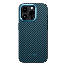 Клип-кейс (накладка) Pitaka MagEZ Case 4 для Apple iPhone 15 Pro (Уценка) чёрно-синий (полоска)