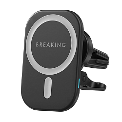 Автомобильный держатель магнитный Breaking C12 MagSafe 15W с беспроводной зарядкой (зажим) (Уценка) чёрный