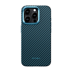 Клип-кейс (накладка) Pitaka MagEZ Case 4 для Apple iPhone 15 Pro (Уценка) чёрно-синий (полоска) (хорошее состояние, потертости на гранях, небольшая царапина)