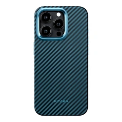 Клип-кейс (накладка) Pitaka MagEZ Case 4 для Apple iPhone 15 Pro (Уценка) чёрно-синий (полоска)