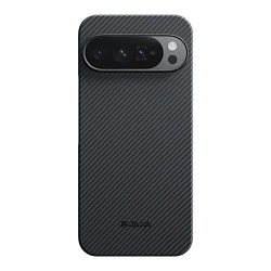 Клип-кейс (накладка) Pitaka Ultra-Slim Case для Google Pixel 10 Pro XL кевлар (арамид), чёрно-серый (узкая полоска)