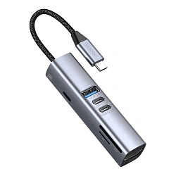 Адаптер-разветвитель для компьютера Deppa USB HUB 3.0 (7в1) серый