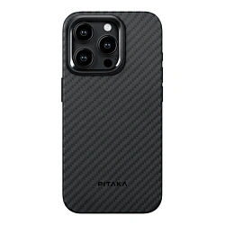 Клип-кейс (накладка) Pitaka MagEZ Case 4 для Apple iPhone 15 Pro (Уценка) чёрно-серый (полоска)