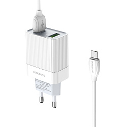 Сетевое зарядное устройство + кабель Micro Borofone BA39A 18 Вт, белый