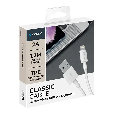 Дата-кабель Deppa Classic Cable Lightning 1.2 м, белый - 2